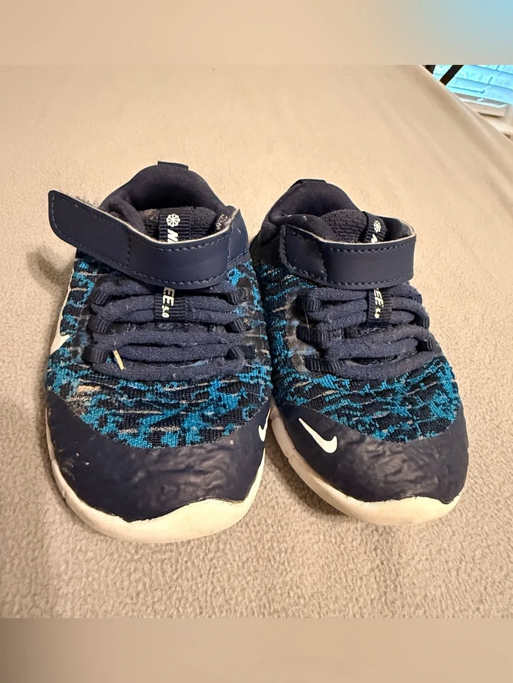 Baby Nike Tennis Shoes Toddler Boy or Girl Size 5 - Blue & Orange Strap On